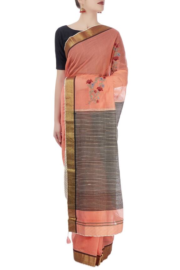 Prama by Pratima Pandey Black Floral Printed And Striped Saree 1