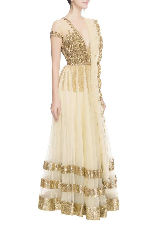 Seema Khan Gold And Beige Sequin Embroidered Anarkali 3