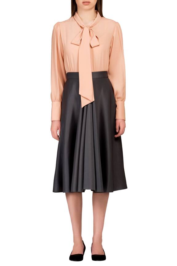 Neha Taneja Grey Scuba Knit Pleated Skirt 1