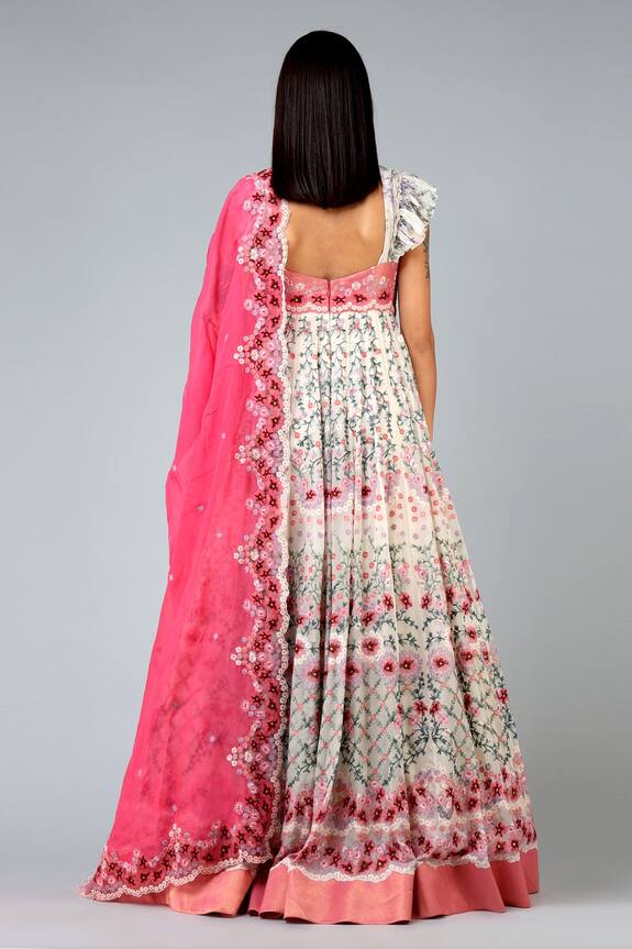 Geisha Designs Pink Viscose Floral Embroidered Anarkali With Dupatta 2