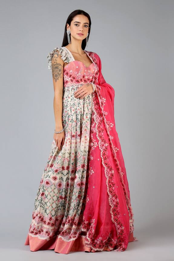 Geisha Designs Pink Viscose Floral Embroidered Anarkali With Dupatta 3