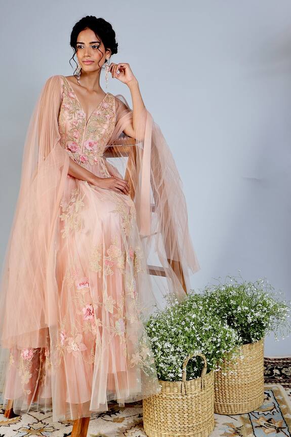 Geisha Designs Pink Nylon Embroidered Gown 2