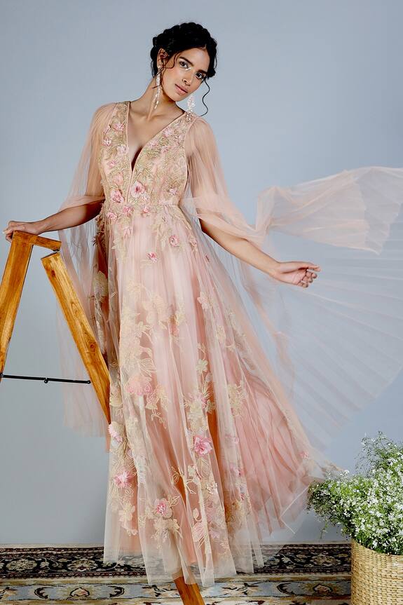 Geisha Designs Pink Nylon Embroidered Gown 1