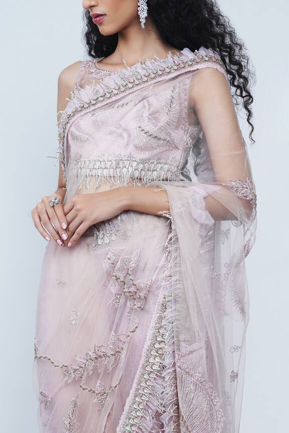 Geisha Designs Pink Maria Embroidered Saree With Blouse 4