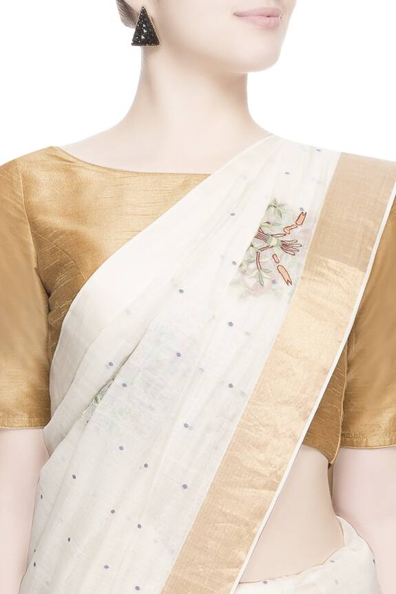 Prama by Pratima Pandey Gold Kora Cotton Chanderi Silk Embroidered Saree 4