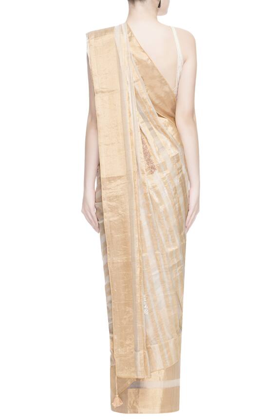 Prama by Pratima Pandey Gold Kora Cotton Chanderi Silk Striped Saree 2