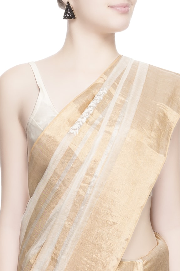 Prama by Pratima Pandey Gold Kora Cotton Chanderi Silk Striped Saree 4