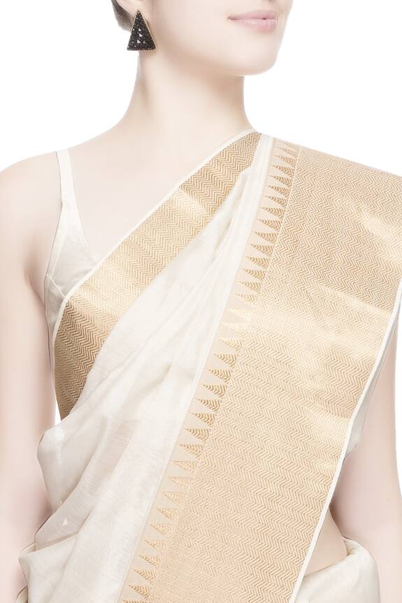 Prama by Pratima Pandey Gold Kora Cotton Chanderi Silk Embroidered Saree 4