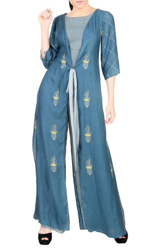 Soup by Sougat Paul Blue Round Sleeve Length Embroidered Jumpsuit 1