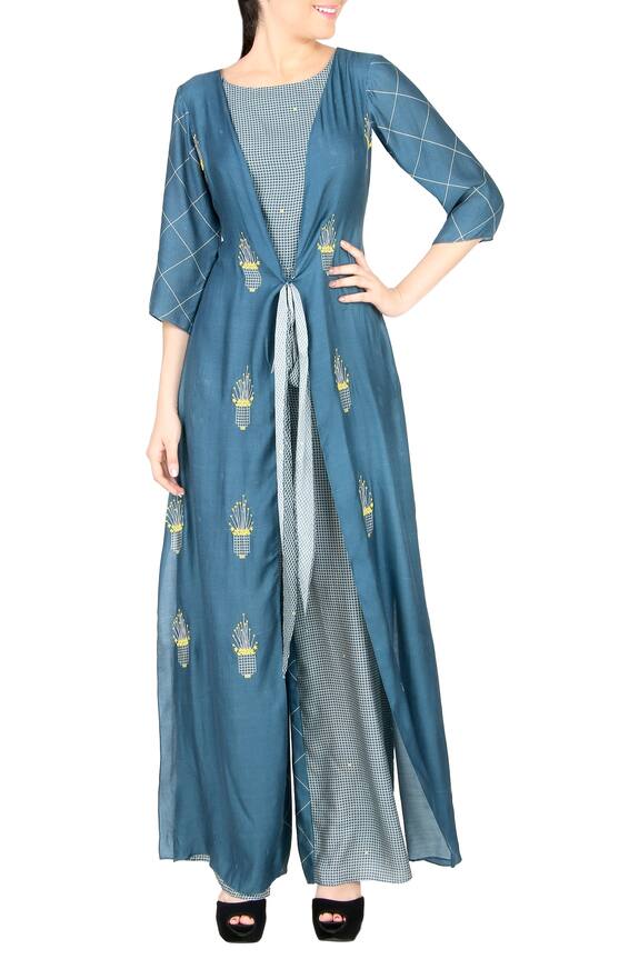 Soup by Sougat Paul Blue Round Sleeve Length Embroidered Jumpsuit 3