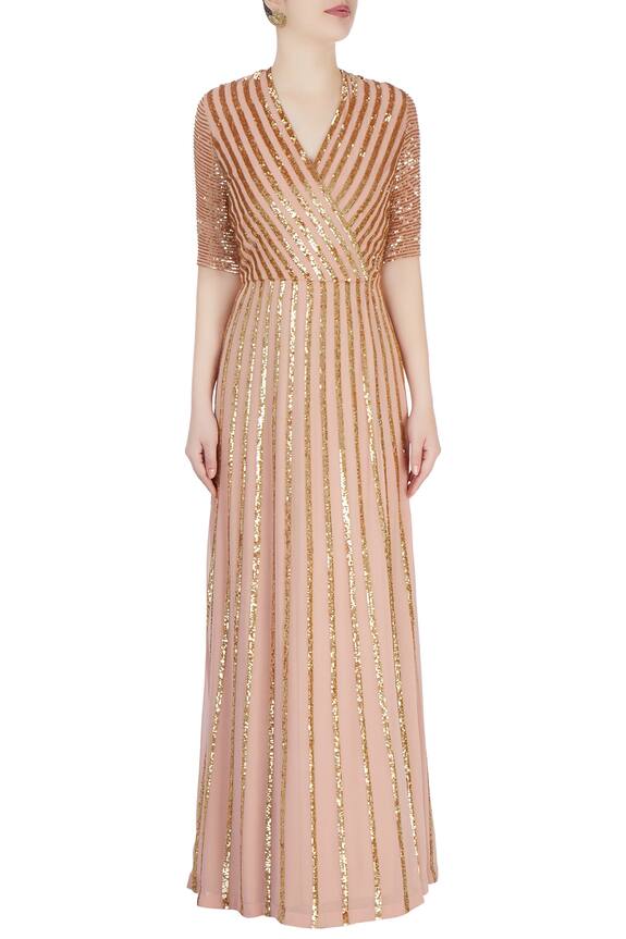 Huemn Gold Georgette Embellished Gown 5