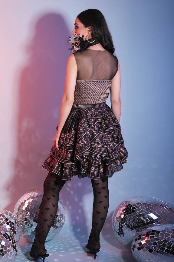 Geisha Designs Black Polyester Heather Ruffle Dress 2