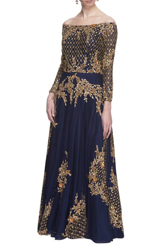 Neha Mehta Couture Blue Embroidered Silk Anarkali 1