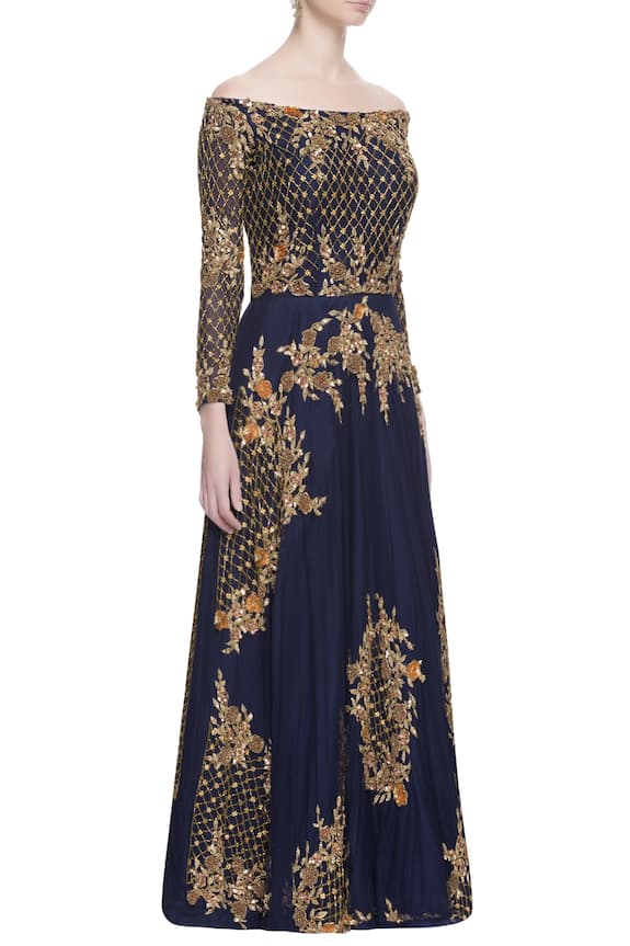 Neha Mehta Couture Blue Embroidered Silk Anarkali 3