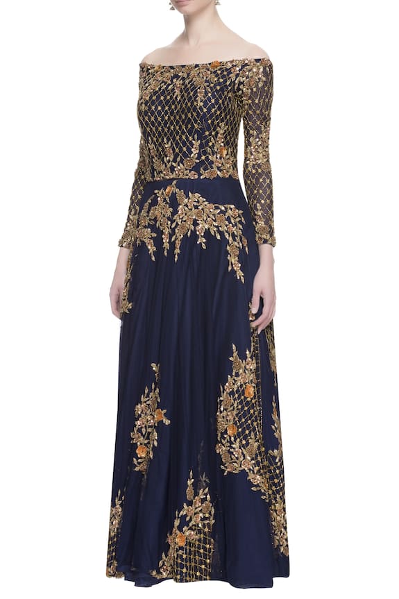 Neha Mehta Couture Blue Embroidered Silk Anarkali 4