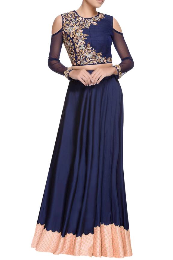 Neha Mehta Couture Navy Blue Embroidered Lehenga 1