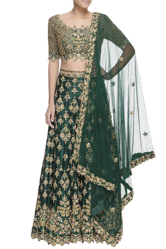 Neha Mehta Couture Green Zari Embroidered Lehenga 1