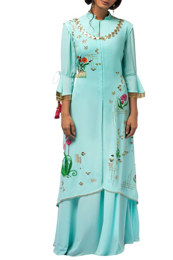 Limerick by Abirr N' Nanki Blue Double Georgette Long Gown With Embellished Jacket 1
