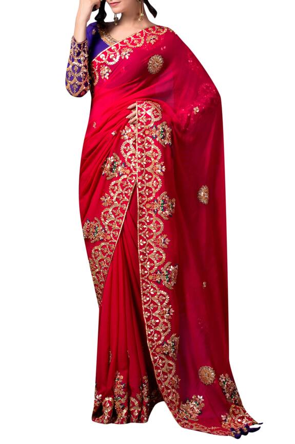 Pallavi Jaipur Red Gota Saree With Purple Blouse 1