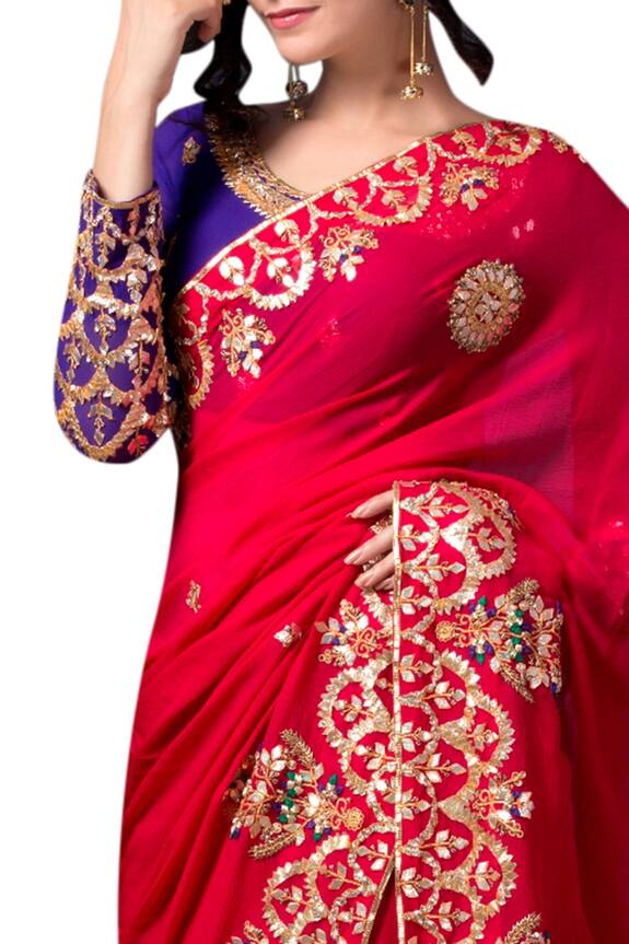 Pallavi Jaipur Red Gota Saree With Purple Blouse 2