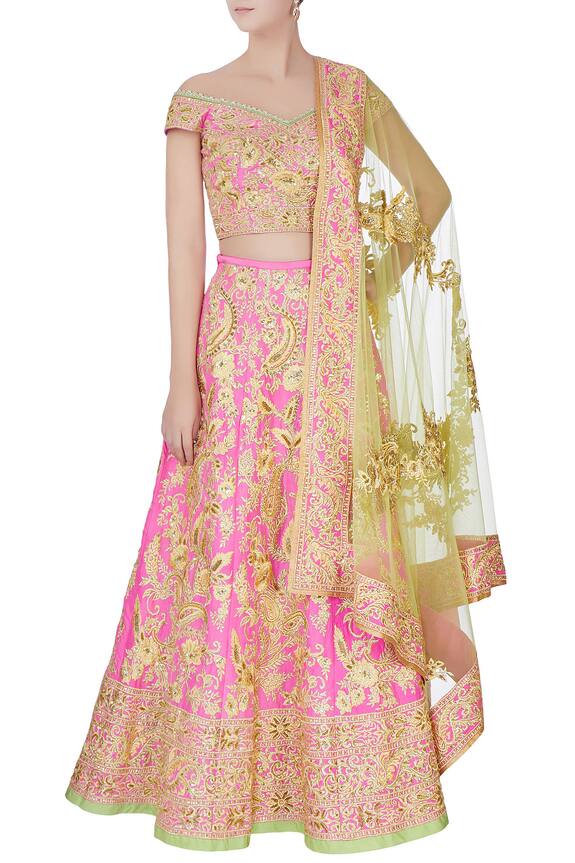 Bhairavi Jaikishan Pink Silk Embroidered Lehenga Set 1
