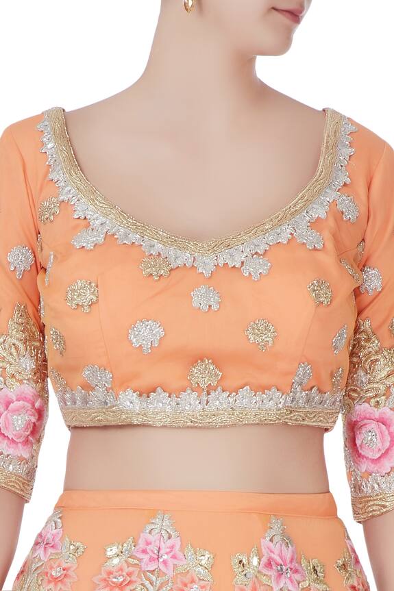 Bhairavi Jaikishan Orange Net Embroidered Lehenga Set 6