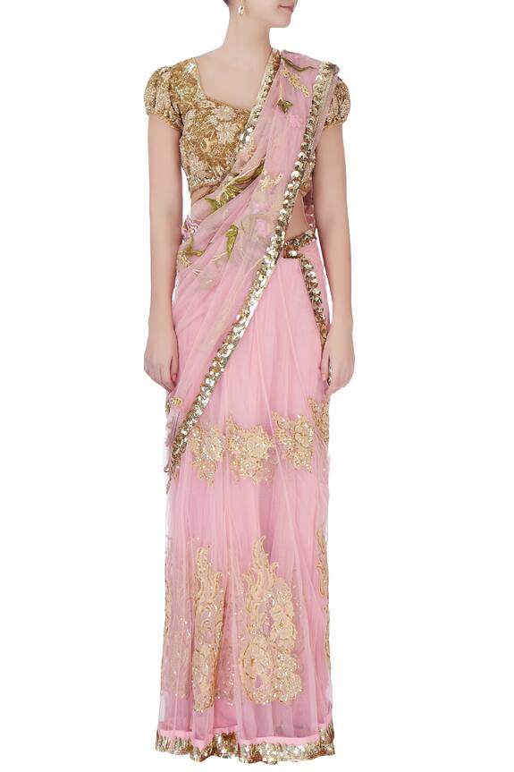 Bhairavi Jaikishan Pink Sequin Saree With Blouse And Petticoat 3