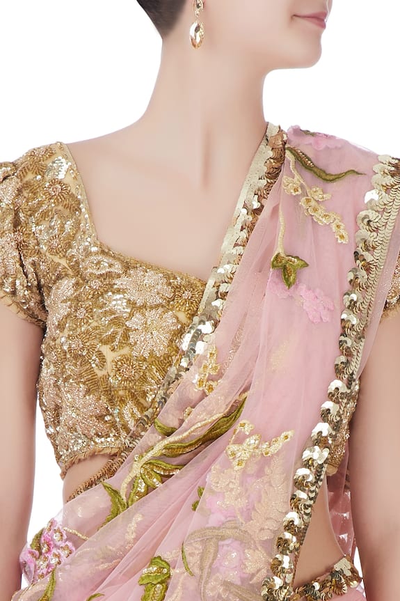 Bhairavi Jaikishan Pink Sequin Saree With Blouse And Petticoat 4