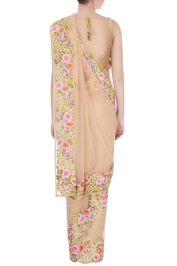 Bhairavi Jaikishan Beige Floral Saree With Blouse-piece 2