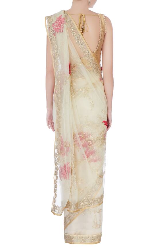 Bhairavi Jaikishan Beige Ecru Floral Saree With Blouse-piece And Petticoat 2