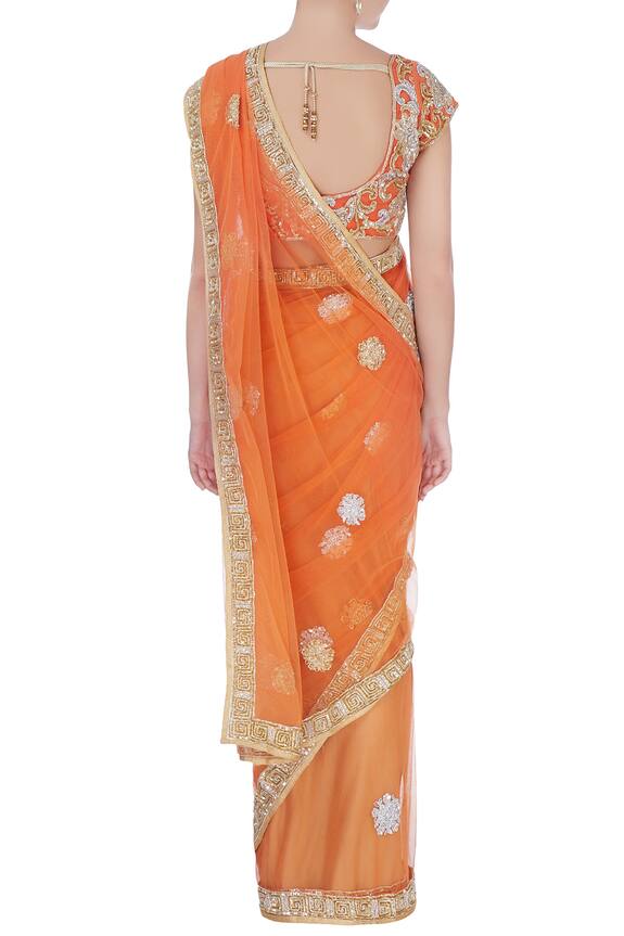 Bhairavi Jaikishan Orange Sequin Saree With Blouse And Petticoat 2