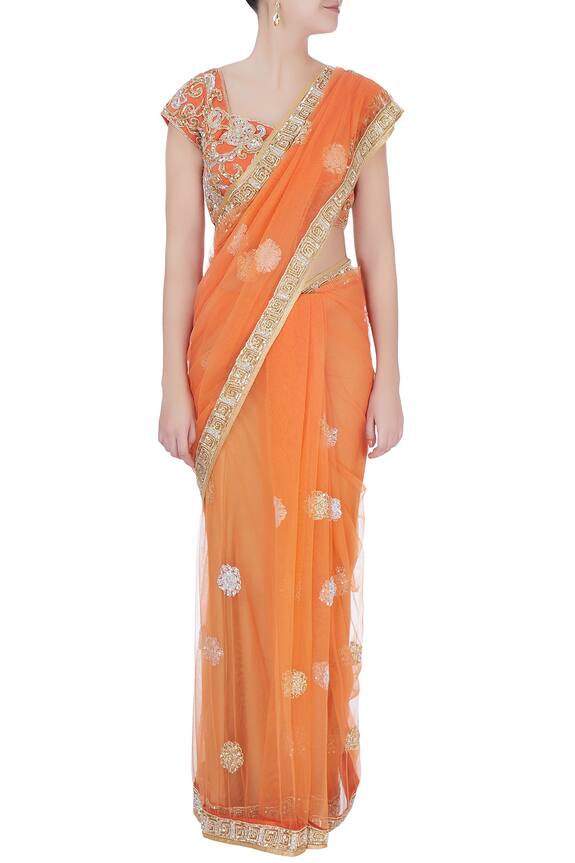 Bhairavi Jaikishan Orange Sequin Saree With Blouse And Petticoat 3