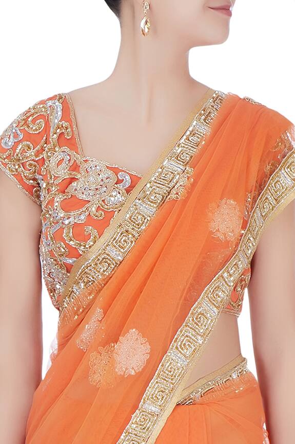 Bhairavi Jaikishan Orange Sequin Saree With Blouse And Petticoat 4