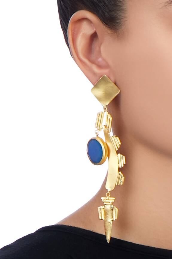 Masaya Jewellery Gold Long Earrings With Stonework 2