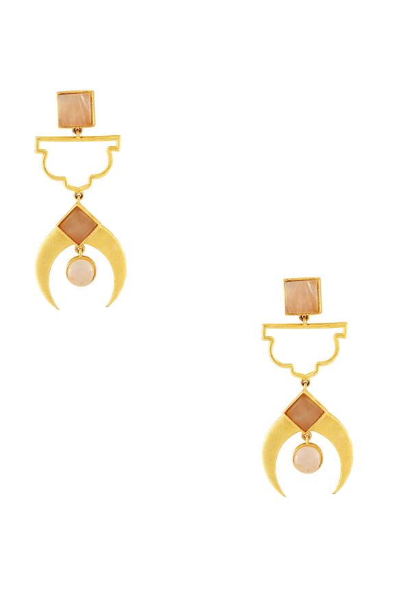 Masaya Jewellery Gold Plated Earrings With Peach Stonework 1