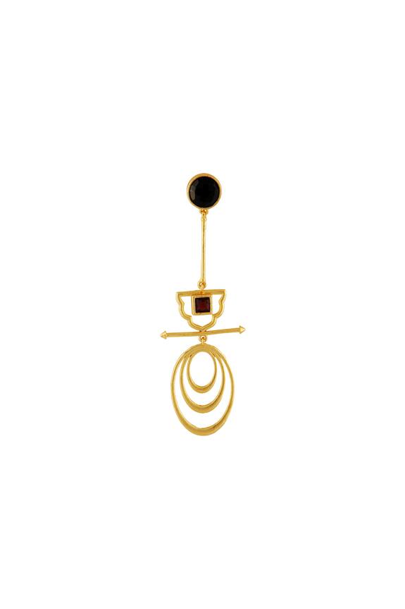 Masaya Jewellery Gold Long Earrings With Black Stonework 3