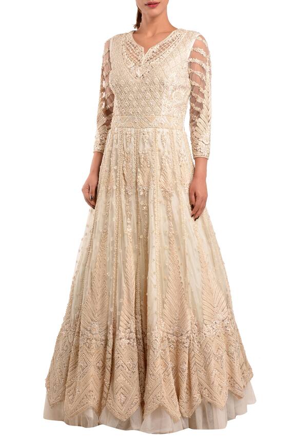 Varun Bahl White Embroidered Anarkali Gown 1
