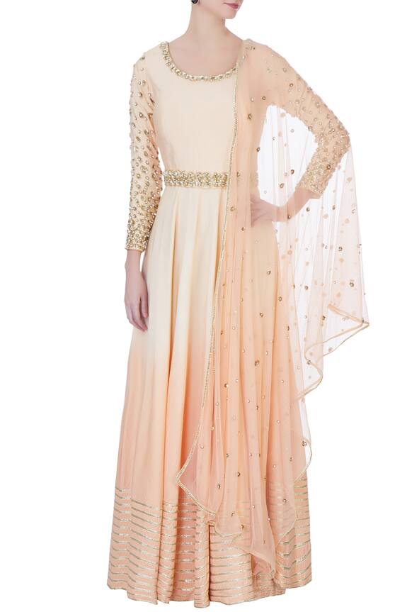 Daddy's Princess Peach Cotton Embroidered Anarkali With Dupatta 1