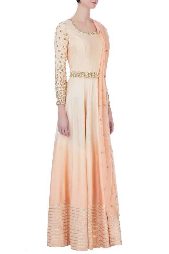 Daddy's Princess Peach Cotton Embroidered Anarkali With Dupatta 3