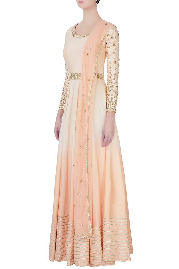 Daddy's Princess Peach Cotton Embroidered Anarkali With Dupatta 4