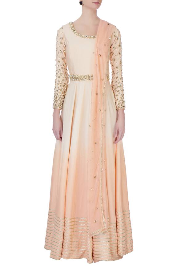 Daddy's Princess Peach Cotton Embroidered Anarkali With Dupatta 5