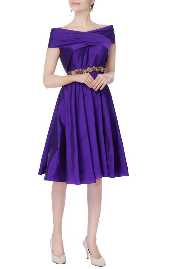 Neha Gursahani Purple Off Shoulder Dress 1