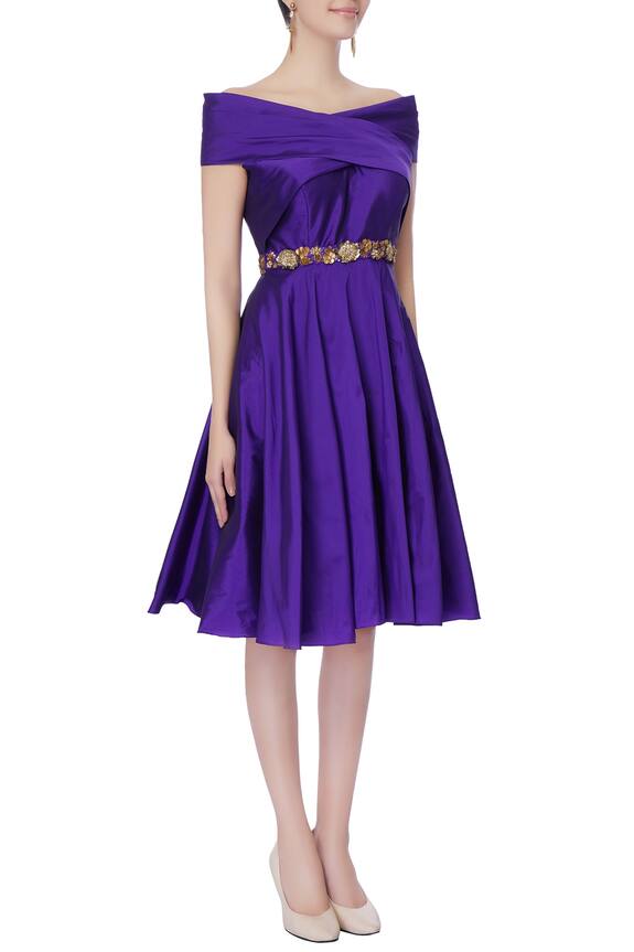Neha Gursahani Purple Off Shoulder Dress 3