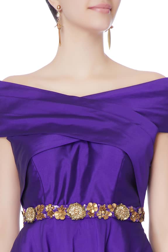 Neha Gursahani Purple Off Shoulder Dress 6