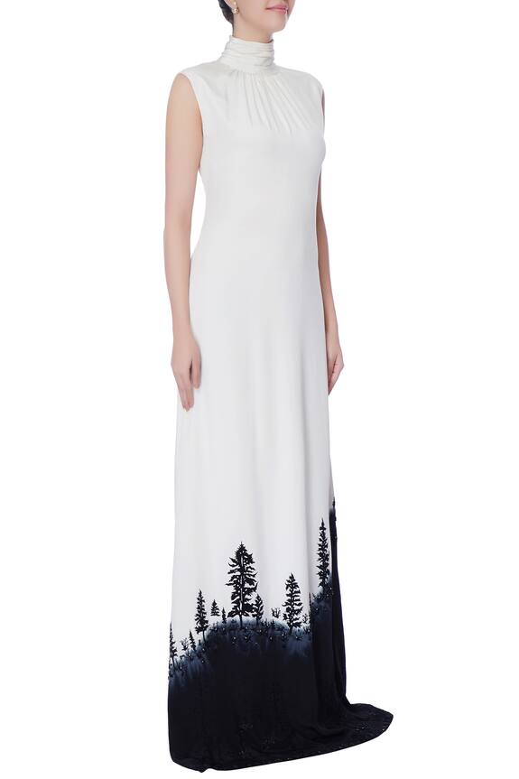 Bloni White High Neck Gown 3