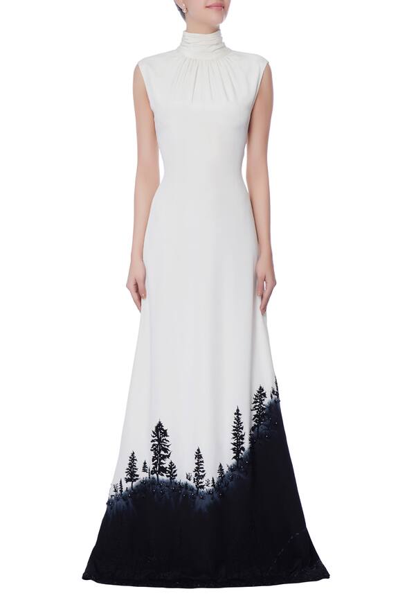 Bloni White High Neck Gown 5