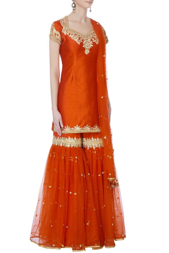Preeti S Kapoor Orange Embroidered Kurta Sharara Set 3