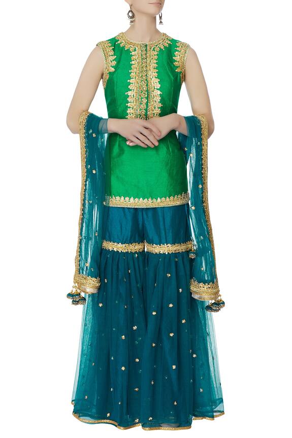 Preeti S Kapoor Blue Green Dupion Silk Kurta Set 1
