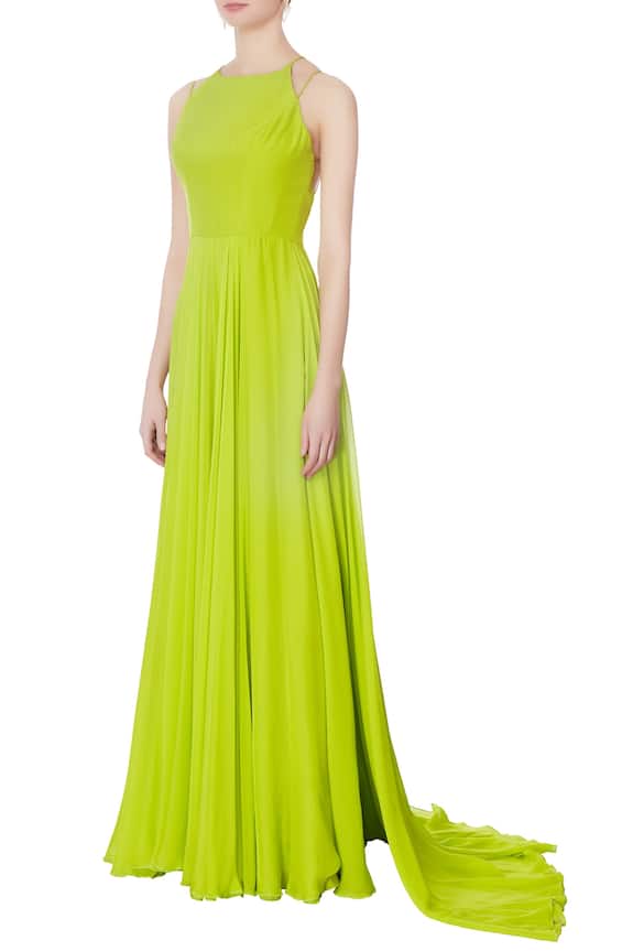 Swapnil Shinde Green Halter Slit Gown 4