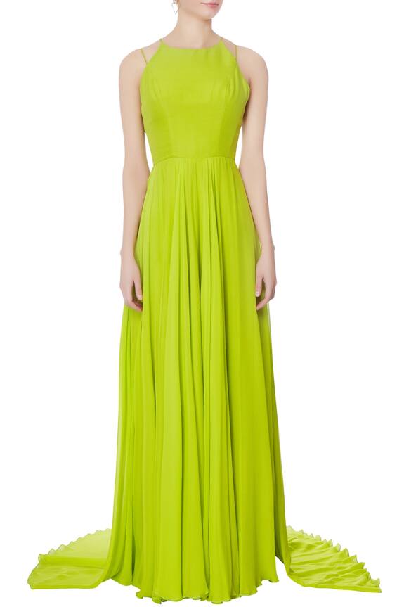 Swapnil Shinde Green Halter Slit Gown 5